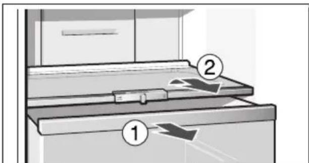 Diagram showing a device with labeled parts 1 and 2, indicating directional flow or movement in a mechanical or electrical component.