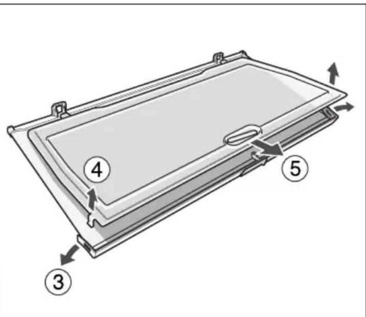 Technical diagram of a door frame with numbered components and directional arrows indicating movement or assembly.