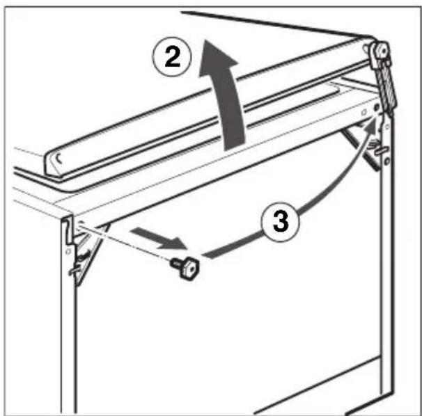 Technical diagram showing a mechanical assembly with labeled parts and directional arrows indicating motion or force.