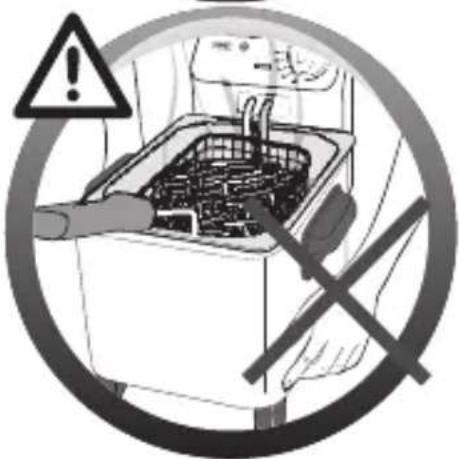 Warning symbol for washing machine with warning sign and crossed-out hand