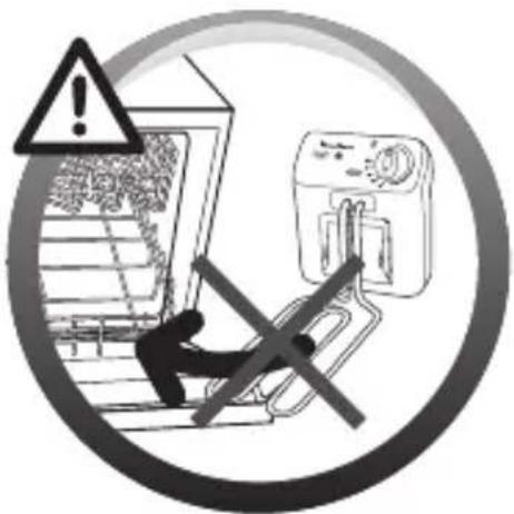Warning symbol with warning sign, magnifying glass, and crossed-out device, indicating no clear safety or hazard.