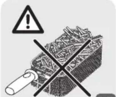 Warning symbol with exclamation mark and crossed-out cigarette pack, indicating no smoking or toxicity warning