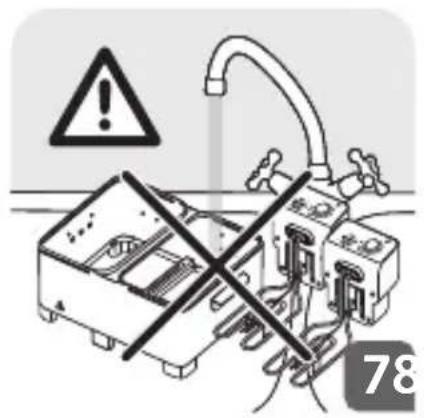 Safety warning illustration showing a device with crossed-out lines and a warning symbol, likely from an emergency or hazard context.