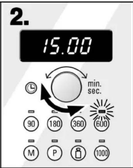 2. 15.00 min. sec. 90 180 360 600 M P 1000