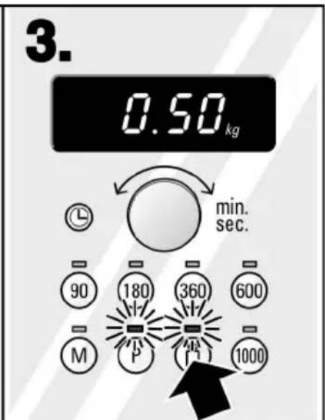3. 0.50 kg min. sec. 90 180 360 600 M P 1000