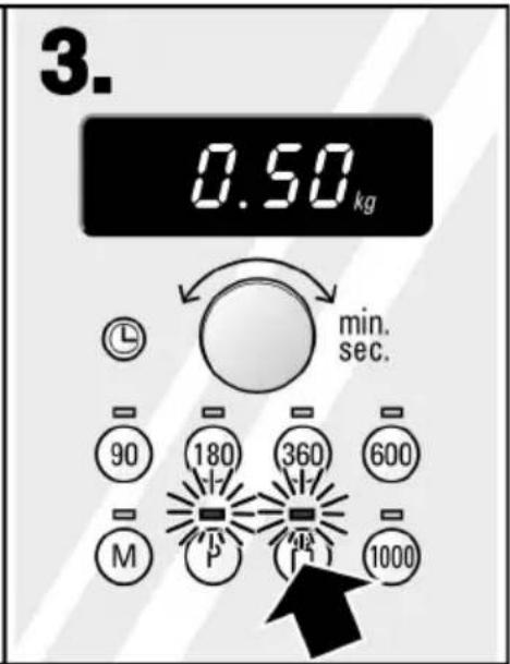 3. 0.50 kg min. sec. 90 180 360 600 M P 1000