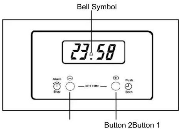 Bell Symbol 23.58 Alarm Stop SET TIME Push Both Button 2Button 1