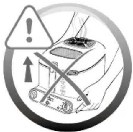 Warning symbol for a robot emitting smoke, indicating no hazard or caution against the device.