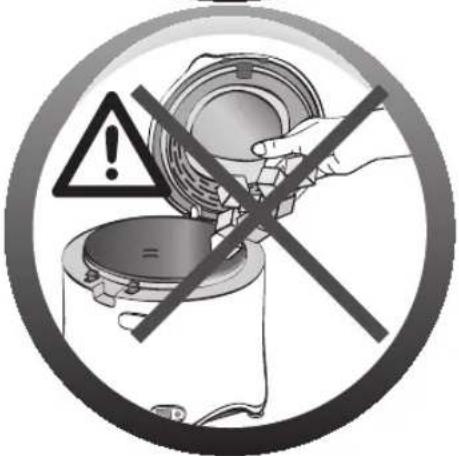 Warning sign with warning symbol and crossed-out prohibition symbol, indicating no protection or disapproval of a device.