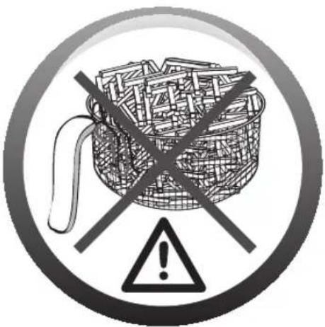 Warning symbol with crossed basket and warning sign, indicating no liability or exclusion of data