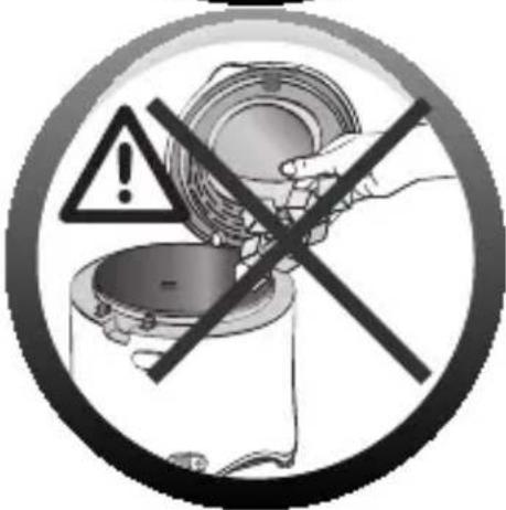 Warning sign with exclamation mark and crossed-out device, indicating no liability or caution against industrial equipment