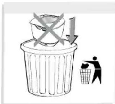 Illustration showing a trash bin with a crossed-out waste symbol and a person collecting trash into a bin, with a downward arrow indicating a reduction.