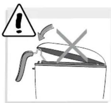 Warning symbol with exclamation mark and crossed-out bars, indicating hazardous material or waste disposal