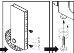 Technical diagram showing a mechanical assembly with numbered components and directional arrows indicating motion or assembly.