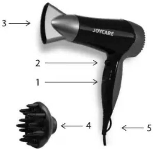 Joycare 2000W JC-478 - BESTANDTEILE DES HAARTROCKNERS - 1