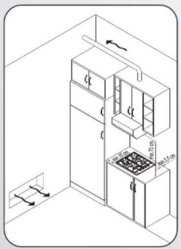 Technical diagram of a kitchen interior with labeled appliances and dimensions in Chinese