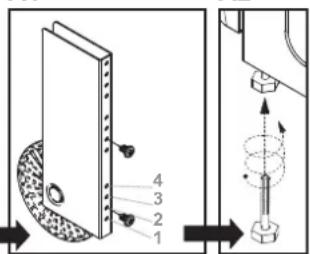 Technical diagram showing a mechanical assembly with numbered components and directional arrows indicating motion or assembly.