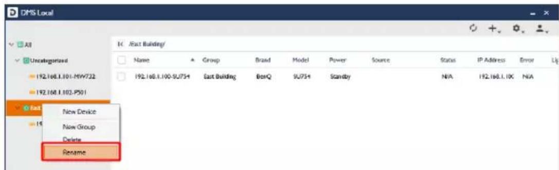 DMS Local All Uncategorized 192.168.1.101-MW732 192.168.1.102-P501 East New Device New Group Delete Rename East Building/ Name Group Brand Model Power Source Status IP Address Error Lg 192.168.1.100-9J754 East Building BoxQ 9J754 Standby N/A 192.168.1.10K N/A