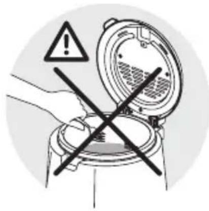 Warning symbol for a device with crossed-out black cross and warning triangle, indicating no clear warning or absence of any text.