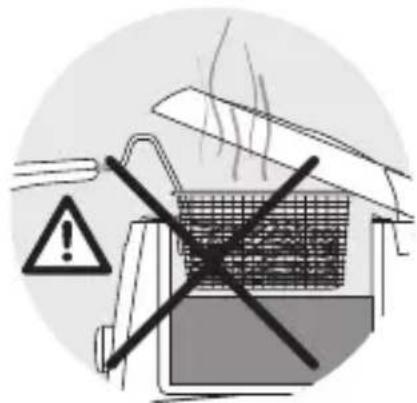 Warning symbol for industrial equipment with a crossed-out box and warning sign