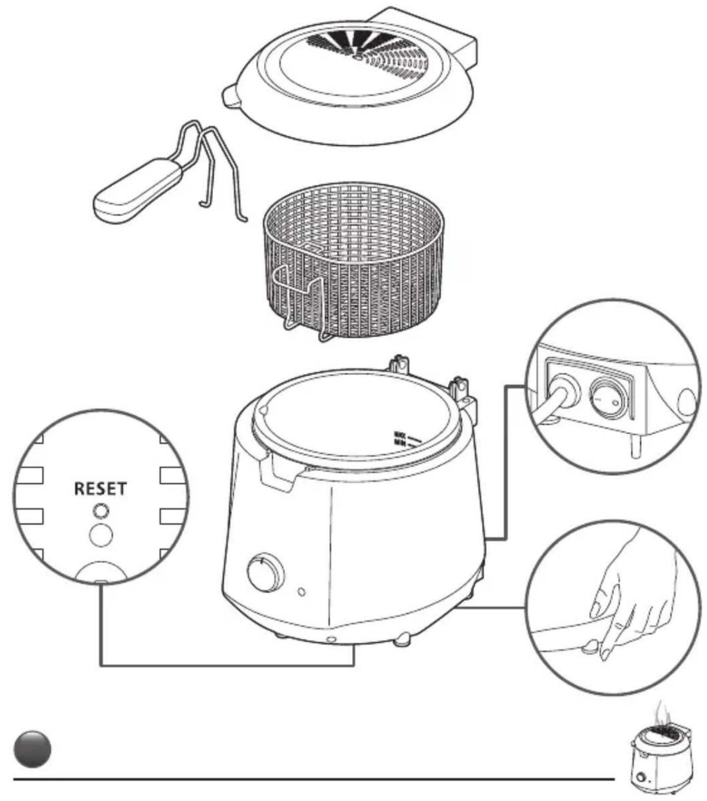 Diagram illustrating the internal components and their functions of a portable stove, including a reset, heater, and heating unit.