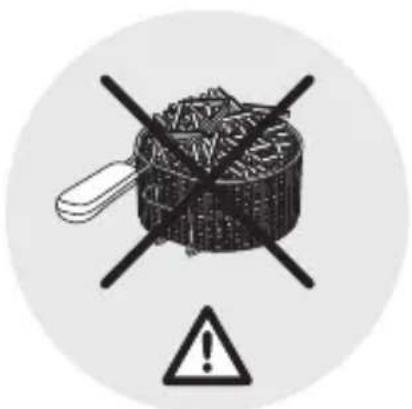 Warning sign with crossed-out box and exclamation mark, indicating hazardous material or waste