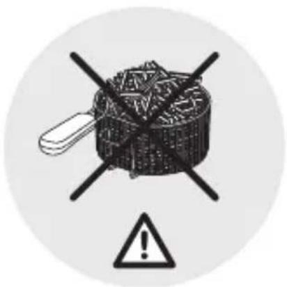 Warning sign with crossed-out box and exclamation mark, indicating hazardous material or waste