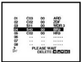 01 C03 00 ARD 02 C02 00 ZDF 03 S11 00 WDR 3 04 S40 00 BR3 05 C02 00 HR3 06 -- -- ---- 07 -- -- ---- 08 -- -- ---- PLEASE WAIT DELETE