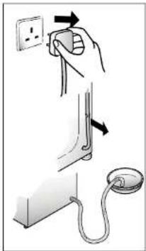 Diagram illustrating the installation of a wall-mounted electrical socket with a hand holding a switch and a magnified view showing the socket's internal structure.