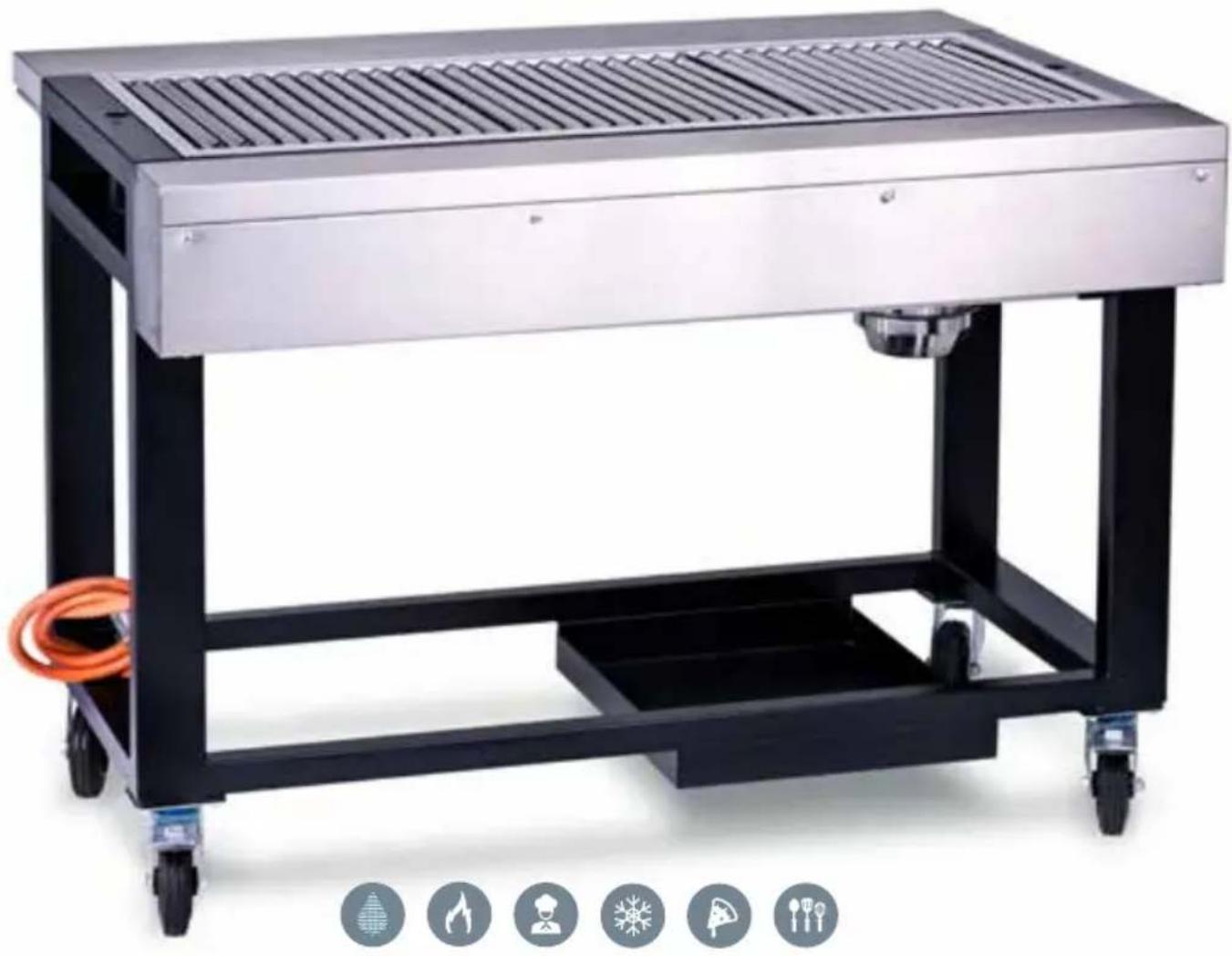 Exterior view of a stainless steel robotic platform with black frame and wheels, no visible text or symbols