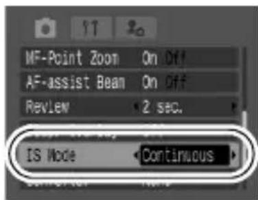 MF-Point Zoom On Off AF-assist Beam On Off Review 2 sec. IS Mode Continuous