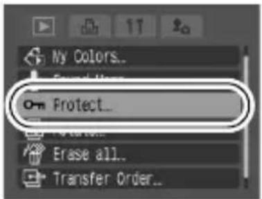 My Colors... Sound Name... Protect... Erase all... Transfer Order...