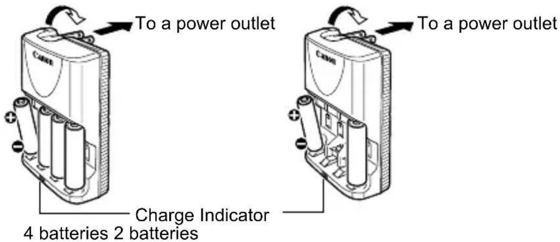 To a power outlet Charge Indicator 4 batteries 2 batteries To a power outlet