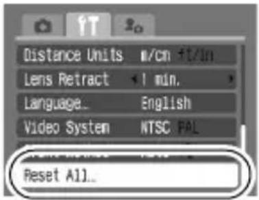 Distance Units m/cn ft/in Lens Retract 1 min. Language... English Video System NTSC PAL Reset All...