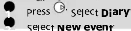 press ⬤. Select Diary Select New event