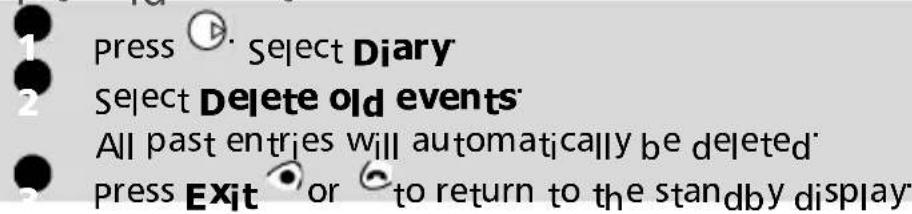 1 press 📋 Select Diary 2 Select Delete old events All past entries will automatically be deleted 3 press Exit 🔍 or 🔍 to return to the standby display