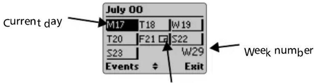 July 00 M17 T18 W19 T20 F21 S22 S23 W29 Events Exit Current day Week number