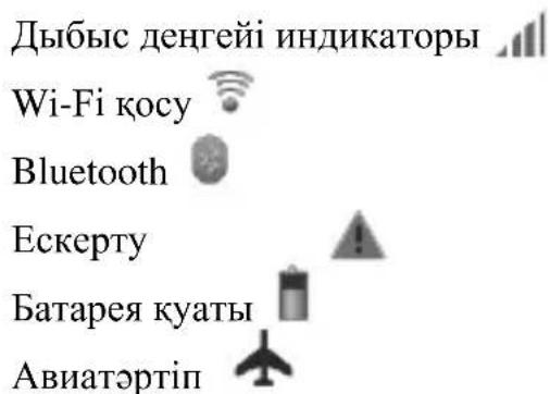 Дыбыс деңгейі индикаторы Wi-Fi қосу Bluetooth Ескерту Батарея куаты Авиатәртіп