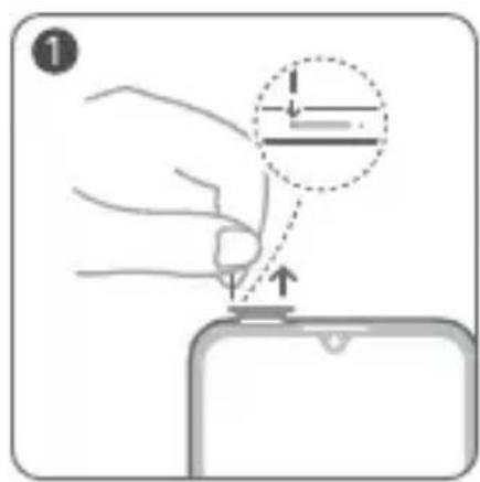Diagram showing a hand pressing a button with a magnified inset highlighting the downward force on a line segment.
