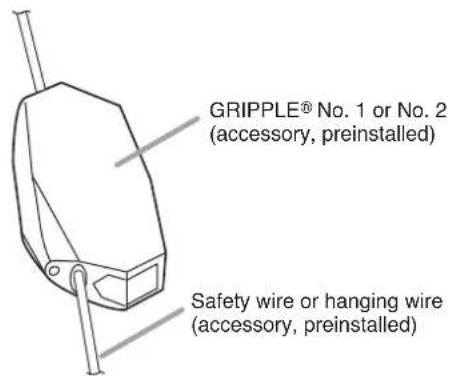 GRIPPLE® No. 1 or No. 2 (accessory, preinstalled) Safety wire or hanging wire (accessory, preinstalled)
