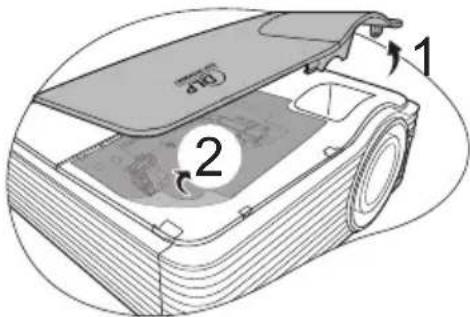 Diagram of a projector with labeled parts and directional arrows indicating components