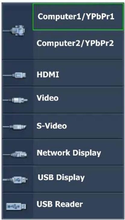 Computer1/YPbPr1 Computer2/YPbPr2 HDMI Video S-Video Network Display USB Display USB Reader