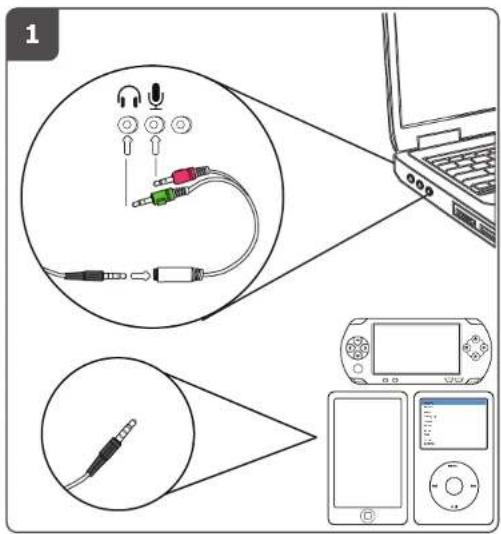 Diagram illustrating audio cable connections to a laptop, showing audio cable being inserted into a microphone and connected to a device.