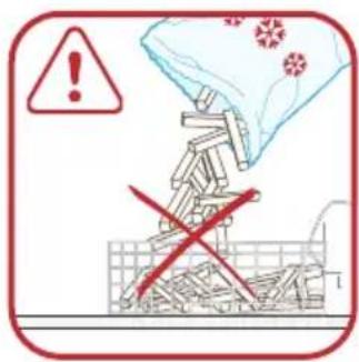 Warning symbol with a warning triangle and red cross over a damaged structure, indicating an accident or hazard.