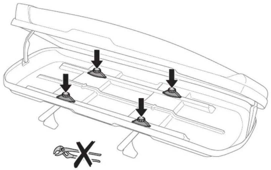 Technical diagram showing a mechanical component with four mounting holes and a wrench tool, indicating disassembly or repair.