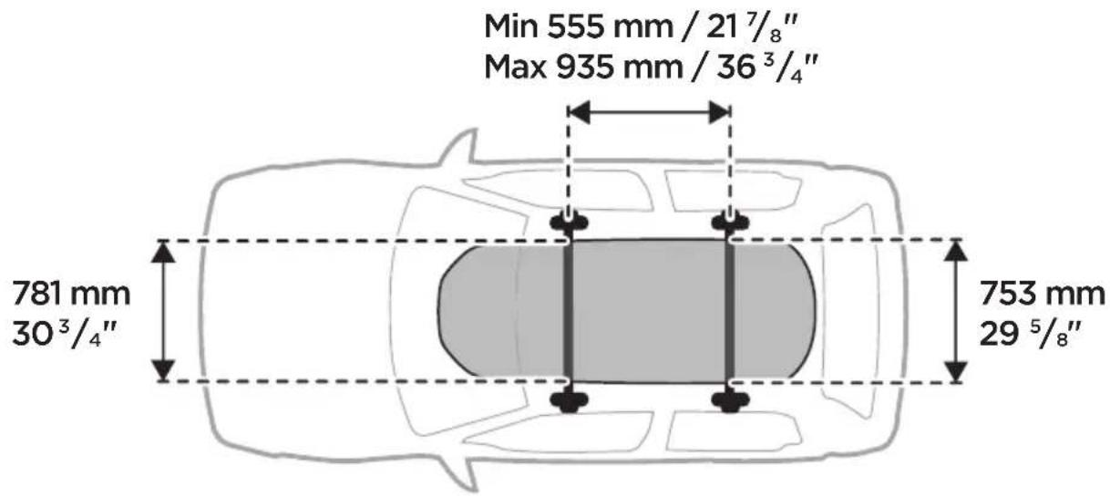 Min 555 mm / 21 7/8" Max 935 mm / 36 3/4" 781 mm 30 3/4" 753 mm 29 5/8"