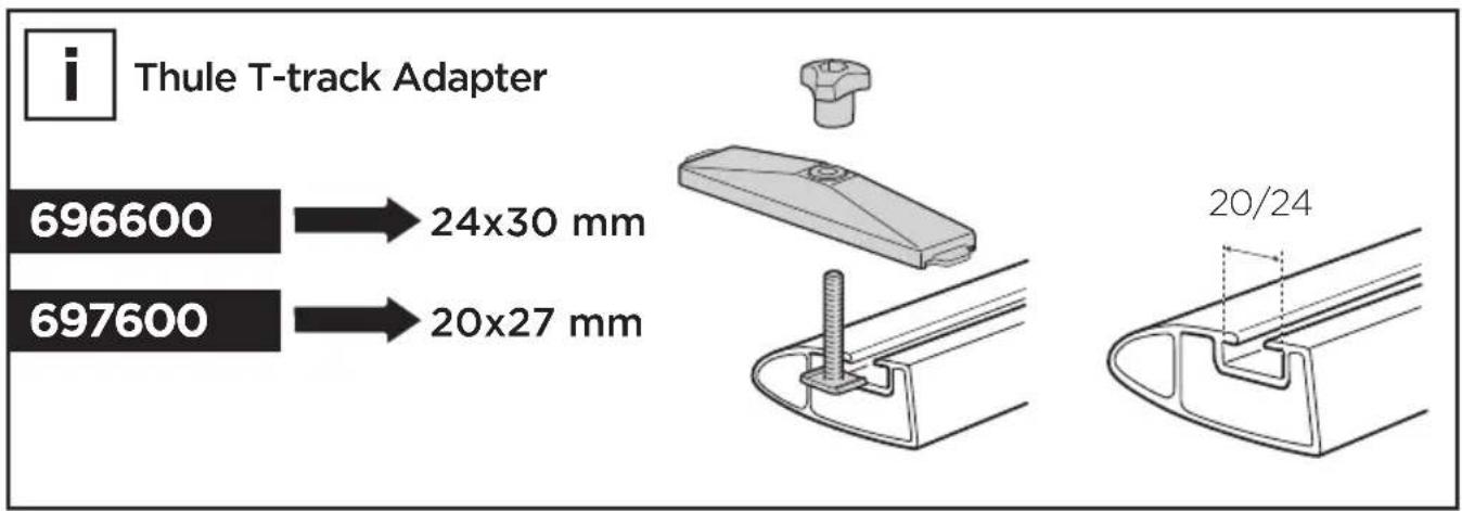 i Thule T-track Adapter 696600 → 24x30 mm 697600 → 20x27 mm 20/24