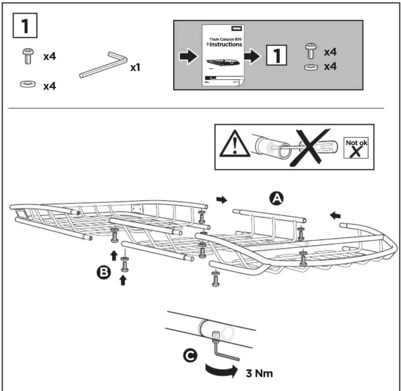 1 x4 x4 x1 Thule Canyon 859 Instructions 1 x4 x4 A B C 3 Nm Not ok