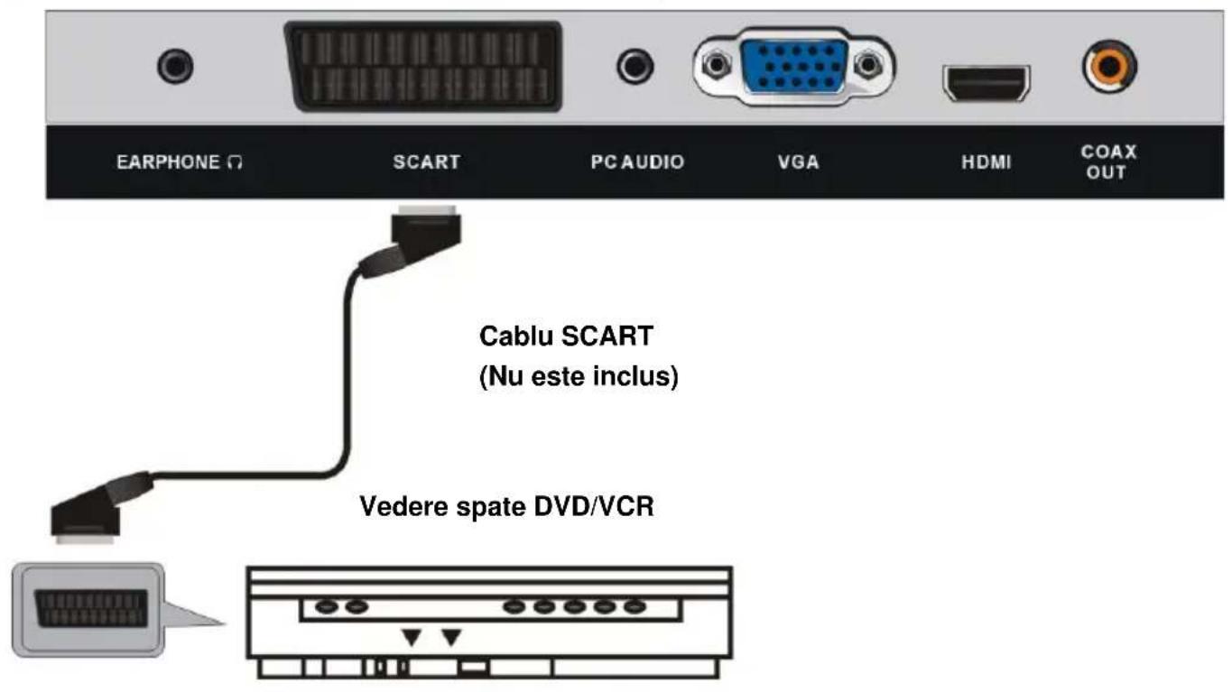EARPHONE SCART PC AUDIO VGA HDMI COAX OUT Cablu SCART (Nu este inclus) Vedere spate DVD/VCR
