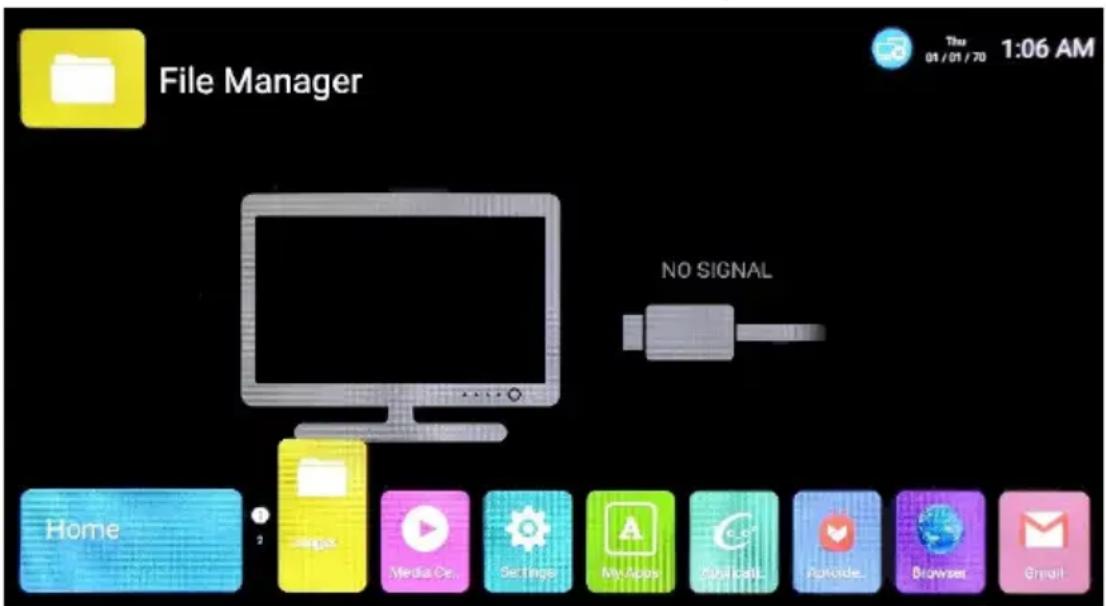 File Manager NO SIGNAL Home Email Media Ce... Settings My Appo Still Call... AirWide... Browser... Email Thu 01/01/70 1:06 AM